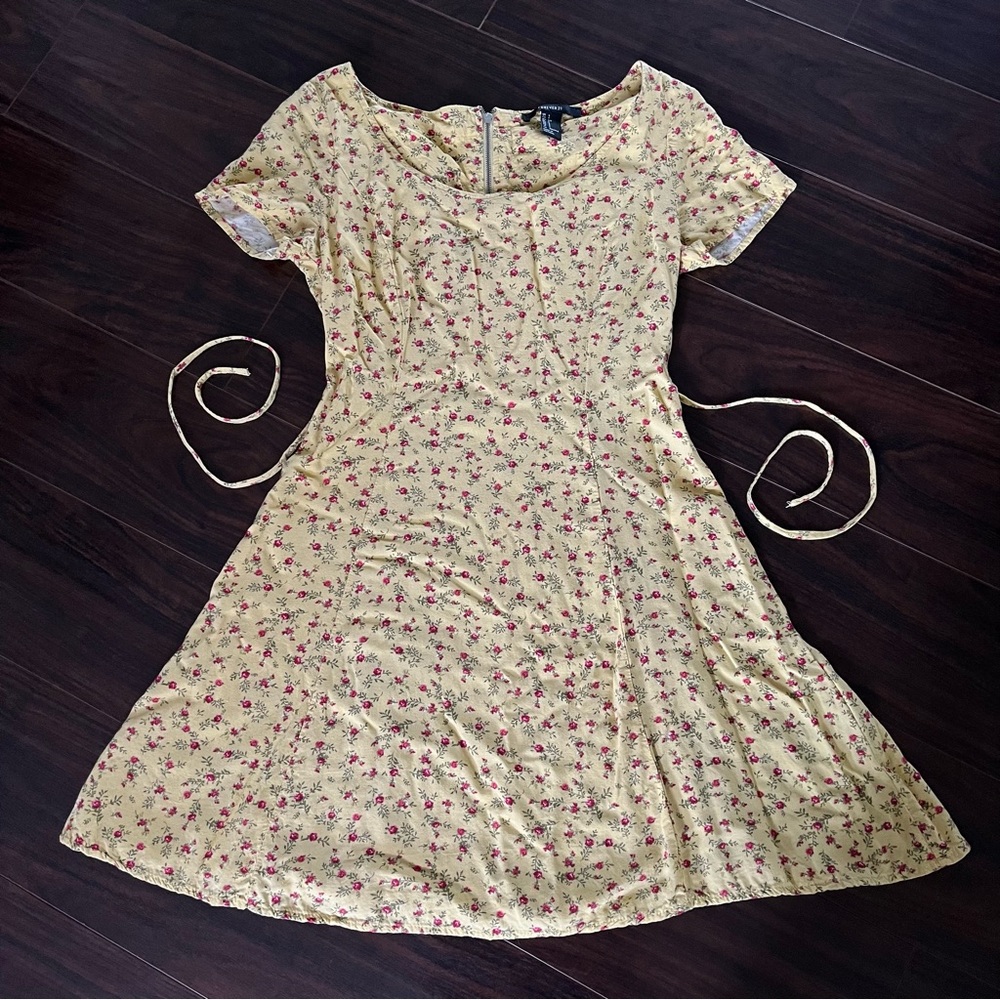 Forever 21 Yellow Rose Cotton Mini Sundress